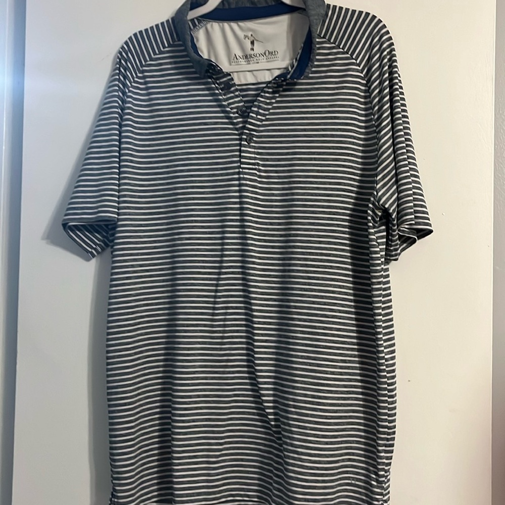 Anderson Ord Golf Polo Shirt Striped Blue Men’s Large Stretch